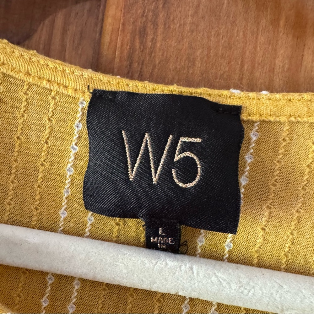 W5 By Anthropologie Shirt Womens Large Mustard Yellow Striped Twist Front Top - Picture 2 of 4